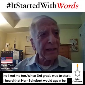 The SS marched to "Horst-Wessel Song" years before the camps and murders of the Holocaust. When survivor Frank Cohn's class began a school year with the singing the Nazi anthem, Frank was told by his favorite teacher he was not allowed to sing with his friends because he was a Jew. That day, Frank's life was changed for the worse. #ItStartedWithWords From the Jewish Virtual Library: Horst Wessel was born September 9, 1907, in Bielefeld, Germany. Wessel dropped out of law school and defied his mo