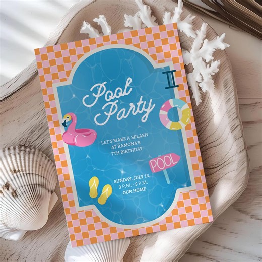 Pool Party Birthday Invitation Template, Summer Invite, Editable Kids  Invitation, Flamingo Beach Digital Download