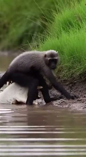 Can the monkey save the goat? Watch the wild rescue unfold #monkey #goat #animals