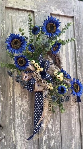 Stars and Stripes Ribbon Wreath Tutorial | DIY with Blue Sunflowers & Patriotic Elements