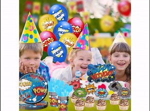 Superhero Party Decorations, Superhero Party Supplies Include Birthday Banner, Backdrop, Balloons, Tableware Set, Cake＆Cupcake Topper