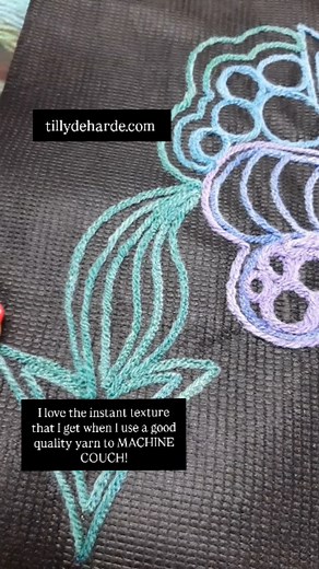 1.8K views · 305 reactions | MACHINE COUCHING is the fastest way to lay down a lot of colour and texture.  When you use a good quality yarn, you'll get the best results! 臨 Try it and let me know if you agree.  | Tilly de Harde Fibre Artist & Teacher | Facebook