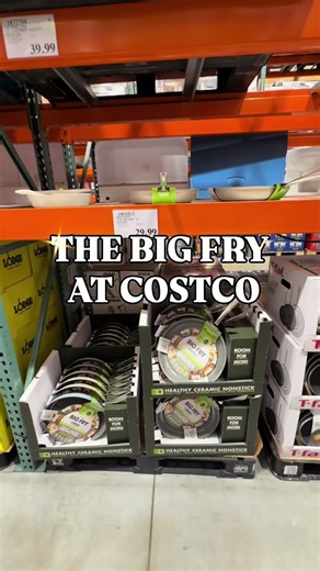 GREENPAN “THE BIG FRY” 14” FRYPAN just landed at Costco and this one is built for serious home cooks 🍳 The oversized 14-inch surface gives you room to sear, sauté, and fry for the whole family, while the ceramic non-stick coating keeps things easy to clean and healthier in the kitchen. NSF certified, heats quickly and evenly, and even includes a pouring rim for mess-free transfers 🛒 Item #: 1901813 💲 Price: $29.99 #costcofam4u #kitchengadgets #cookwarefinds #homecooking #greenkitchen 🚫 NOT a