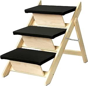 Wood Pet Stairs/Pet Steps, 2-in-1 Foldable 3 Tiers Dog Stairs & Ramp, Portable Dog/Cat Ladder for Sofa, Beds and Cars Up to 150 Pounds