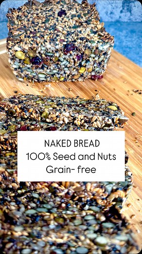 Dominique Ludwig Nutritionist MSc on Instagram: "This recipe came about almost by accident when I took the oats out of my seed and nut loaf and adjusted the water to create something NEW. So many of you have asked me to make a bread that is completely green free, and I have accidentally made one and the results are phenomenal! So I’ve decided to call it NAKED BREAD because it’s similar many of the life changing style of breads with nuts and seeds, but this one is grain free and if you omit the o
