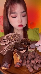 Chocolate Pancake With Chocolate Donut And Chocolate Cookies Mukbang