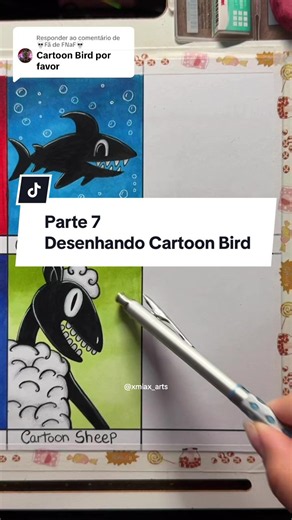 Respondendo a @💀Fã de FNaF💀 Desenhando Cartoon Bird 🖤🖤🖤 #art #drawing #trevorhenderson #cartooncat #cartoonbird