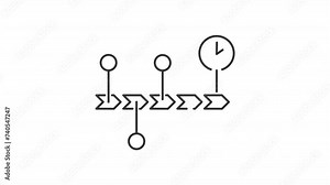 Chronology line animation. Animated timeline icon. Events in order. Sequence chart. Project management. Black illustration on white background. HD video with alpha channel. Motion graphic