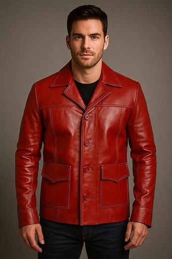 Brad Pitt Fight Club Red Leather Jacket for Men, Tyler Durden 90s Movie Cosplay - Etsy
