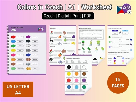 Czech Colors Worksheet |  A1 Czech Vocabulary | Printable PDF