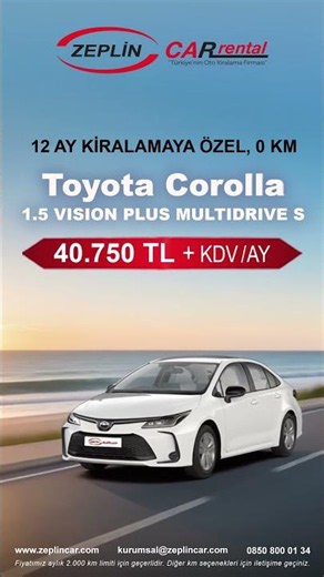 12 Ay Sabit Fiyat Avantajı ile Toyota Corolla 1.5 Vision Plus