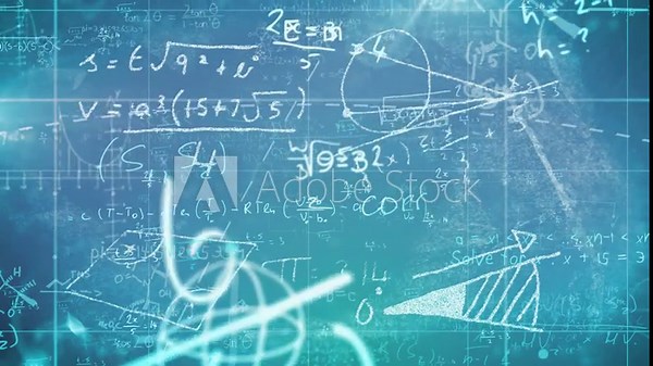 After grid appearing, digits gliding formulas fading shapes sketching to visualize math overlay Stock Video