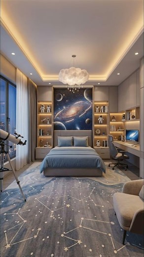 Renovate your bedroom in astronaut style. #BedroomMakeover#SpaceThemeBedroom#HomeDecor