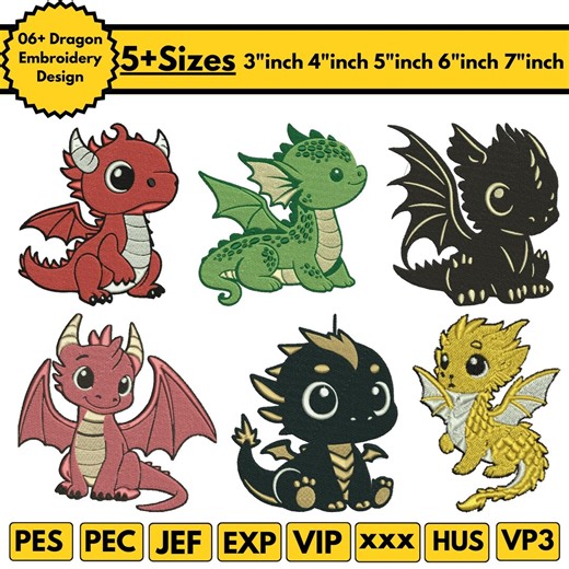 Baby Dragon Machine Embroidery Designs Cute Dragon Embroidery Black Dragon Embroidery Toothless Dragon Embroidery Pes File 5 Sizes Downloads