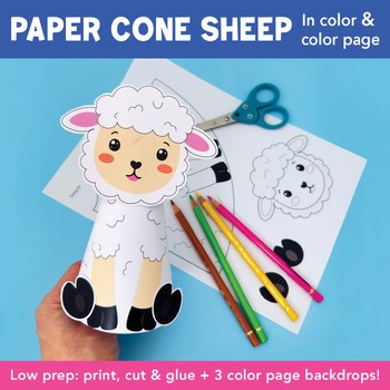 Spring Craft Paper Sheep Puppet, Low Prep Farm Animal Printable Cut & Glue DIY