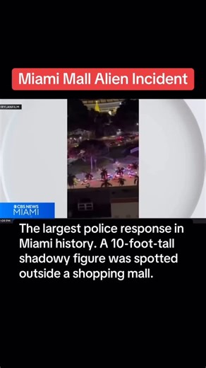 1.1K views · 38 reactions | January 1st, 2024 - Largest police response in Miami history. A 10-foot-tall shadowy figure was spotted outside a shopping mall. #Miami #Aliens #LiveTV #UFOsighting #BreakingNews #XFiles #Newsroom #UnsolvedMysteries #MandelaEffect #HiddenTruths #MindControl #UFO #StrangerThanFiction #Television #police #trending | The Strangest | Facebook