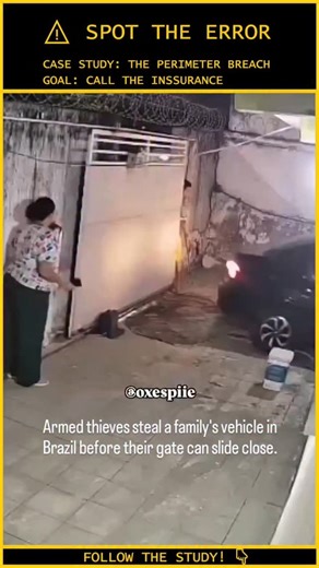 Human.Error.Study on Instagram: "ANALYSIS: He Rammed the Gate to Stop Them and that Ended Up Opening the Door for Them. ⚠️ Video Credit: Viral / Security Footage Case File: 246-GARAGE-BREACH Location: Brazil Subject: Homeowner vs. Armed Carjacker Status: VEHICLE STOLEN / Gate Destroyed The Tactical Analysis: The "Fatal Funnel": The most dangerous moment in home security is the time it takes for an electric gate to close. The attacker (Yellow Shirt) times his entry perfectly, slipping into the "R