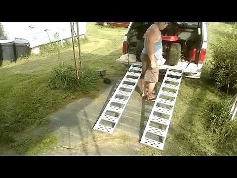 How to Load Riding Mower into Truck with Harbor Freight Ramps at 67 yrs old !