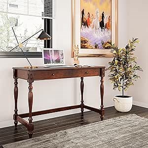 Solid Wood Computer Writing Desk with 2 Big Drawers 46.1" Wide Home Office Desk Workstation Big Rustic Study Table Furniture in Cherry for Home Office Bedroom Living Room, BSZ-1533WD