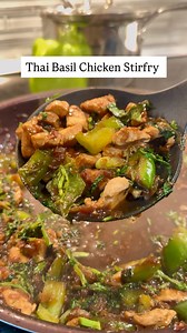 15min Thai Basil Chicken Stirfry 🔥 You gotta try this easy and delicious recipe that tastes perfect with rice, noodles, or even as an appetizer! Full recipe: - In a pan heat some oil and add in 4-5 diced cloves of garlic, 2 diced green chillies, and one finely diced red onion. - Sauté till the onions soften and start becoming translucent. - Then add in your chicken and saute - After 2-3min add in your sauce Sauce: 3tbsp soy sauce 2tsp brown sugar 2tbsp oyster sauce 3tbsp hoisin - Next add in a 