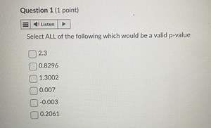 Select ALL of the following which would be a valid p-value:2.... | Filo