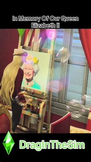 My sim just painted a picture. I Memory of our late Queen Elizabeth II ##queenelizabeth##fyp##sims4##DragInTheSim##painting