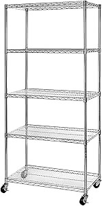 UltraDurable Commercial-Grade 5-Tier Steel Wire Shelving with Wheels, 36" W x 18" D x 72" H, Steel