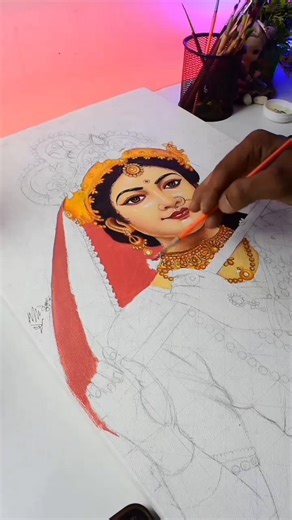 Beautiful Radha Oil Painting Process | Indian Traditional Art #shorts