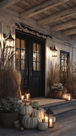 Sage pumpkins. Clay pots. Bat garland with a story. Twilight’s hitting, and so is the aesthetic. #HalloweenPorchInspo #ColonialWithAttitude | Prime Real Estate Inc.