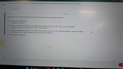 K Solve the following system of equations using matrices (row o... | Filo
