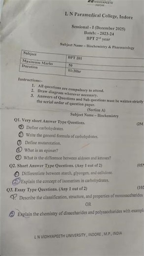 bachelor of physiotherapy biochemistry and pharmacology paper #physiotherapy