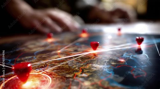 Tactical military map with strategic markers and digital overlay graphics operation planning visualization d