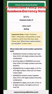 Part 593: Hi everyone, here's a collectible fancy serial numbers paper currency. This note has been rated by the "Fancy serial number checker " in an online free services at 97.7% very cool rating. If you like it, please share, subscribe and follow us for more postings. Thanks | Counselor P. Vang