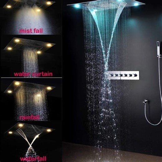 23"x31" Luxurious Classic Design Recessed Waterfall & LED Rain Shower System – 6 mode