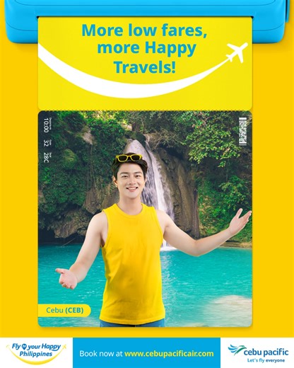 Fly to Your Happy with Cebu Pacific to the Philippines! Let the country’s leading airline take you to more destinations for less and enjoy an easy and convenient flight experience every step of the way from booking, checking-in, to landing! Your next happy travel is just a flight away via the airport hubs of Cebu Pacific in the country! Just book low fares now at www.cebupacificair.com | Cebu Pacific Air