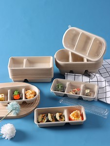 [Hot Item] Compostable Disposable Food Packaging Containers Degradable Bagasse Pulp Paper Lunch Boxes