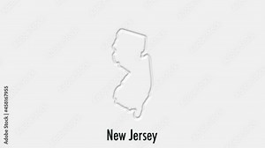 Abstract line animation New Jersey State of USA on hexagon style. New Jersey state. United States of America. Outline map of New Jersey federal state highlighted from map of USA