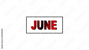 June month name animation inside the rectangle border with light sweep effects on colorful background. june month text motion animation video. Alpha matte with transparent background 4K resolution.