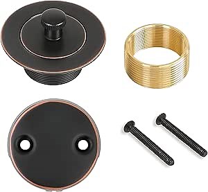 Venetian Bronze Bathtub Drain Kit - Lift and Turn - Replacement Kit for Bathtub, Overflow Plate and Screws Included, Universal Fit 1-3/8" and 1-1/2"- Brass Construction - Easy Install