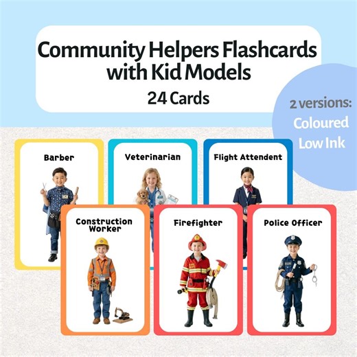 24 Community Helpers Flashcards With Kid Models | Occupations Jobs Cards | Real Photo | Preschool & Homeschool - Etsy