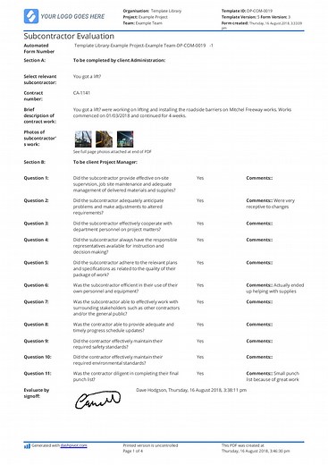 Subcontractor Evaluation Checklist: Free and easily customisable