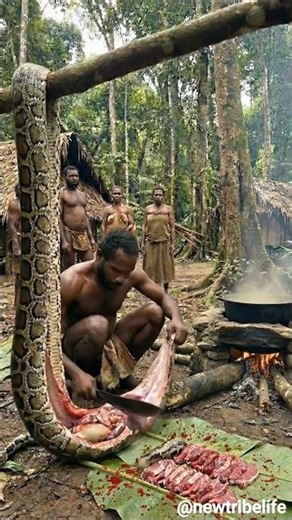 Epic Giant Python Catch & Cook 🐍🔥😱 #triballife #tribalfood #tribe