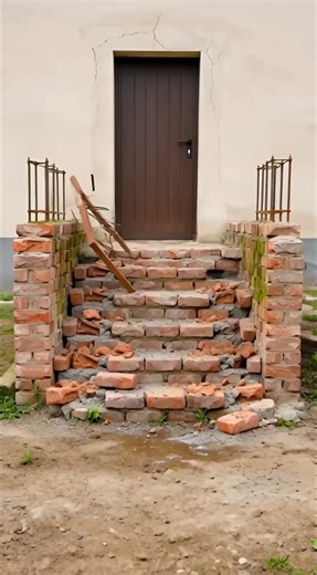 Satisfying Before & After: Collapsed Brick Stair → Glass Railing