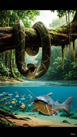 Anaconda vs Monster Catfish – Unbelievable Fight! 🔥 #shortvideo