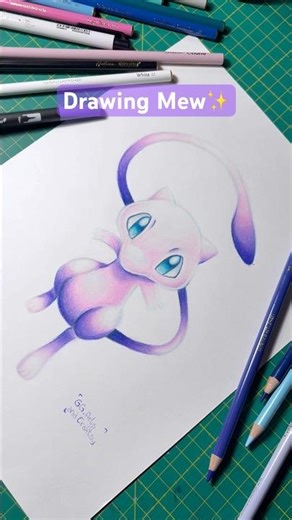 Drawing Mew from Pokémon using colored pencils! 💕 #shorts #pokemon #art