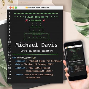 Editable Computer Birthday Invitation, Computer Tech Coding Programming Birthday Party Invite, Digital,hacker Invitation Template, - Etsy UK