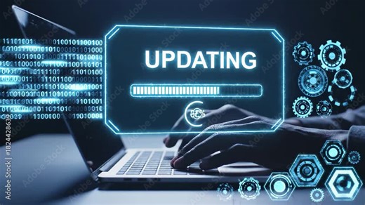 Dynamic system update loading on computer screen with binary code, digital progress