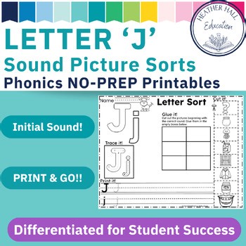 LETTER 'J' Sound Picture Sort: Phonics NO-PREP Printable