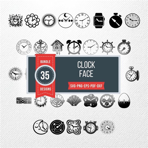 Clock Face SVG Bundle | 35 Vector Clipart Illustrations | PNG Eps Dxf PDF | Silhouette Graphics for Print on Demand | Commercial Use - Etsy