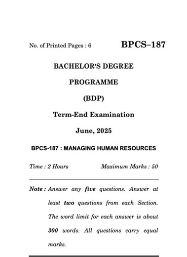 BPCS–187 June 2025 | IGNOU Previous Year Question Paper